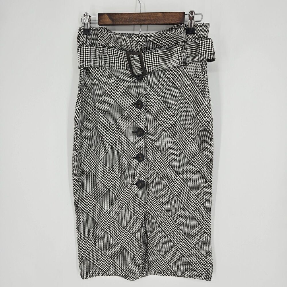 H&M Gingham Midi Skirt 6 Belted Preppy